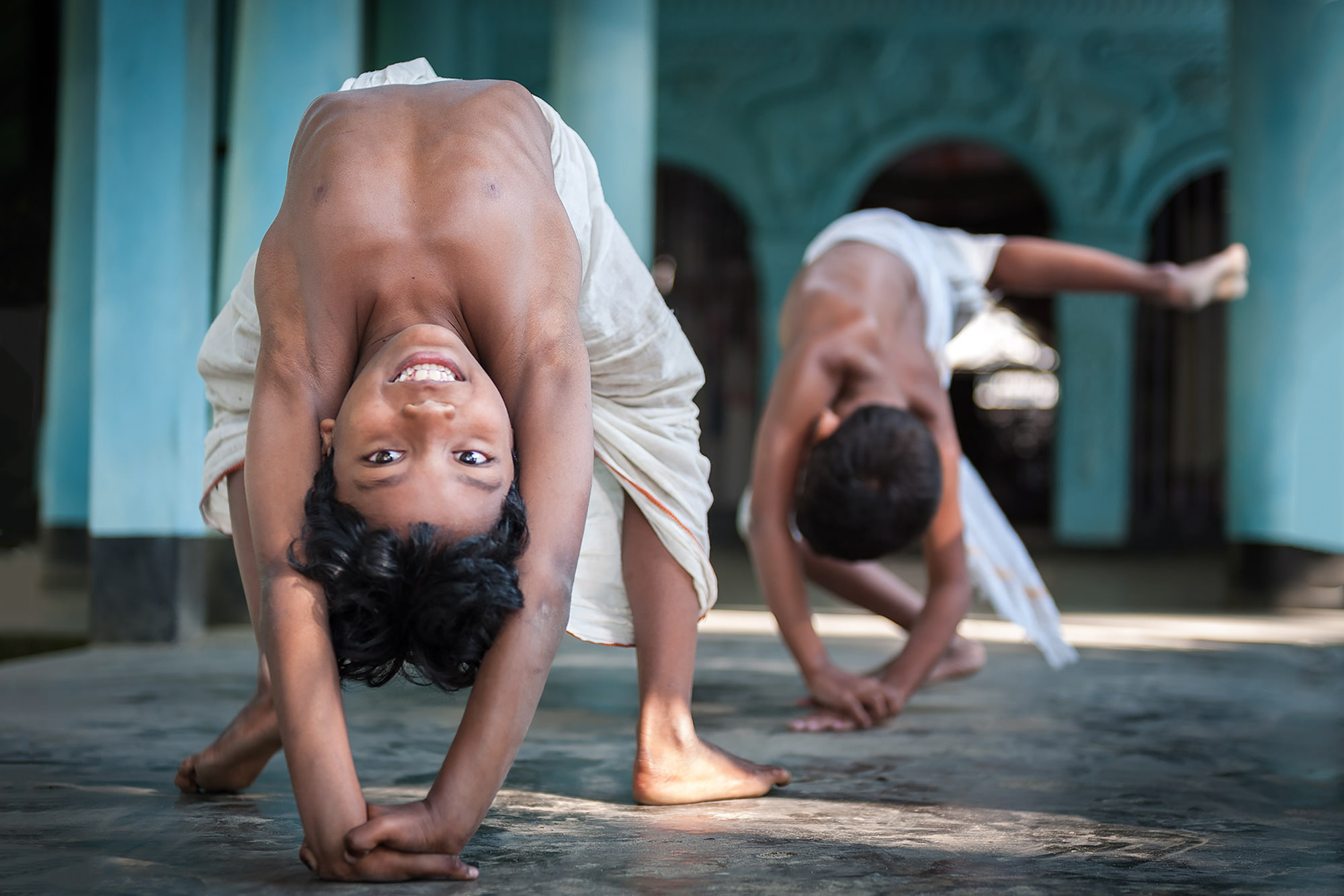 Kids doing Yoga in Majuli, Assam