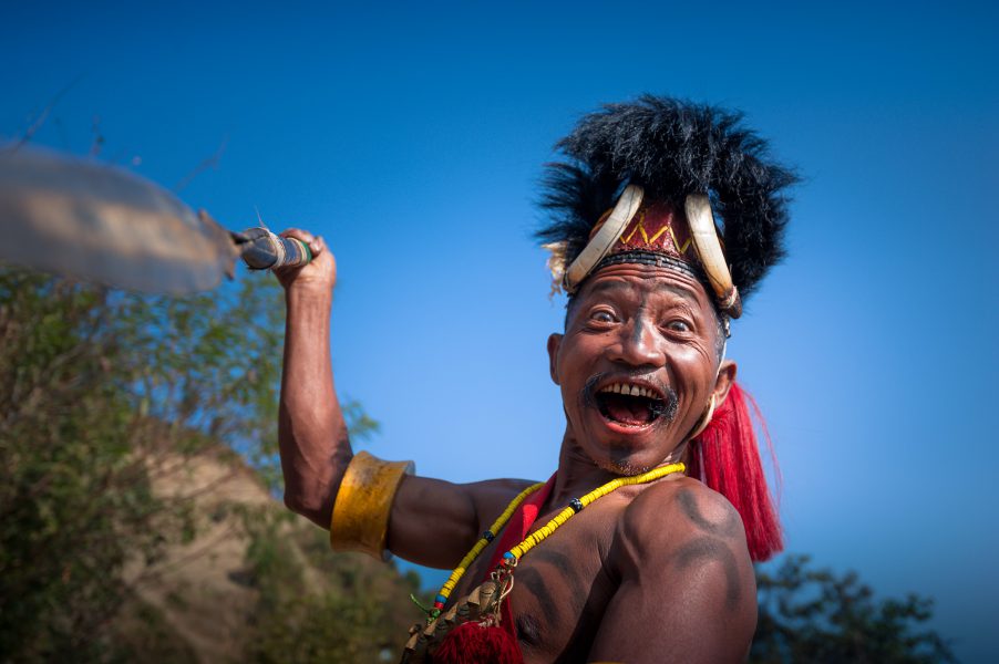 Portrait of Konyak tribe man Hornbill Festival Nagaland